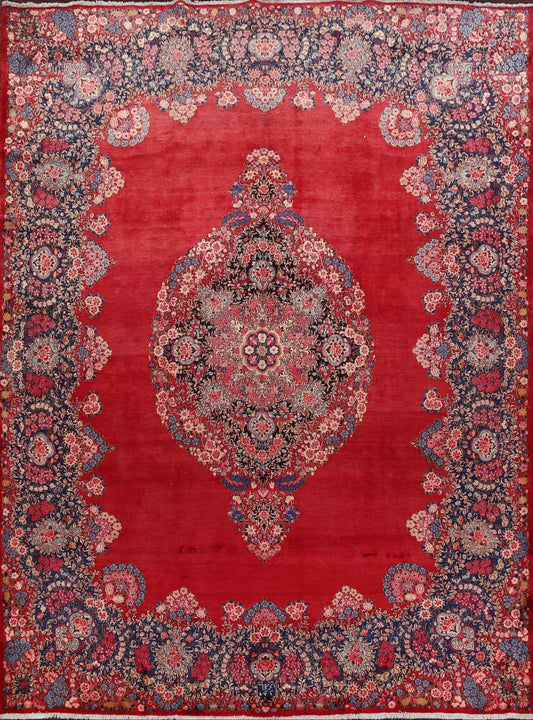 Vintage Floral Red Kerman Persian Area Rug 10x14