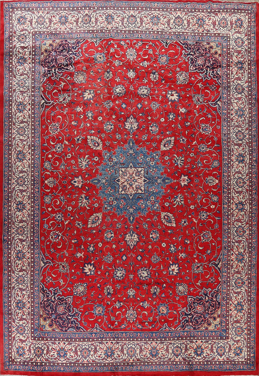 Vintage Red Floral Sarouk Persian Rug 11x16 Large