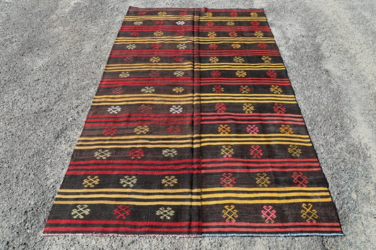 Vintage Tribal Hand-Woven Kilim Turkish Area Rug 7x10