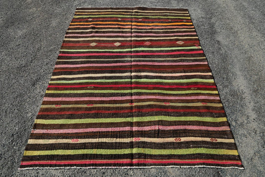 Vintage Tribal Hand-Woven Kilim Turkish Area Rug 7x10