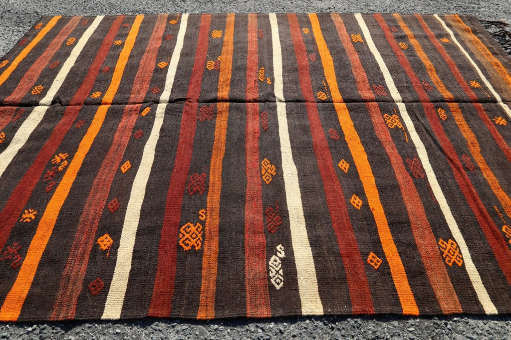 Tribal Stripe Kilim Turkish Area Rug 7x10