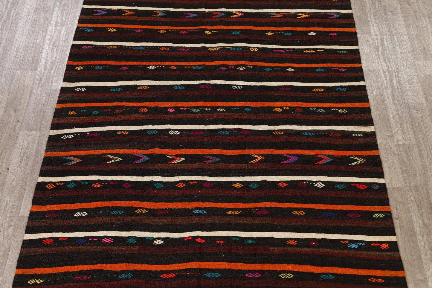 Tribal Stripe Kilim Turkish Area Rug 7x10