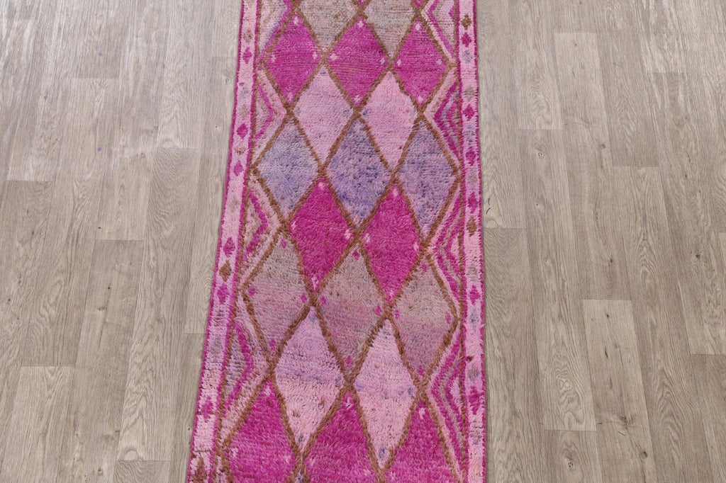 Vintage Purple Geometric Moroccan Oriental Runner Rug 3x14