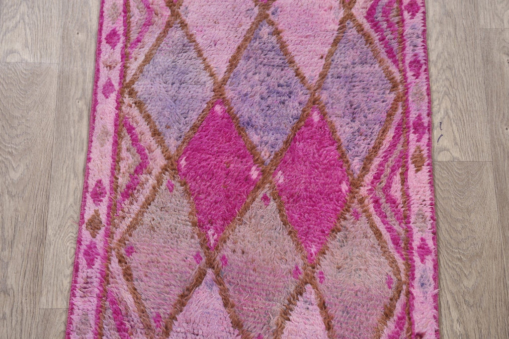 Vintage Purple Geometric Moroccan Oriental Runner Rug 3x14
