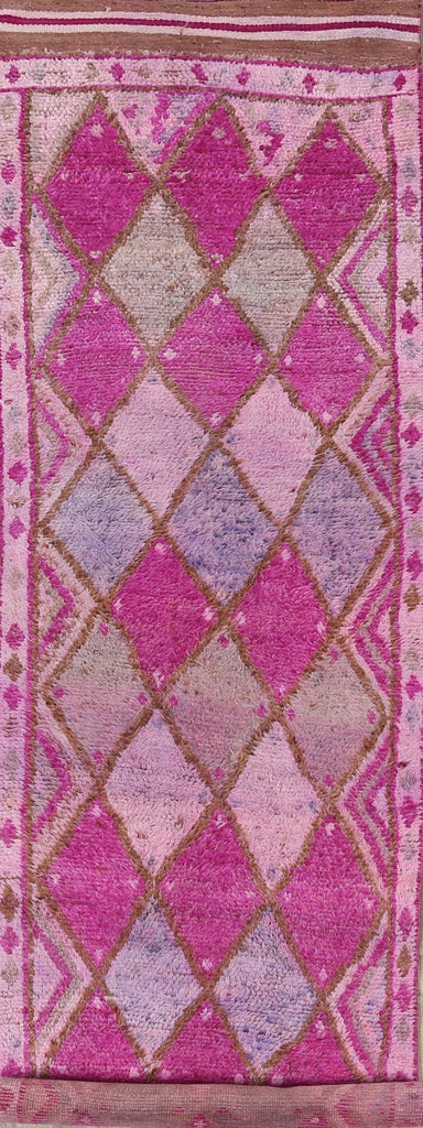 Vintage Purple Geometric Moroccan Oriental Runner Rug 3x14