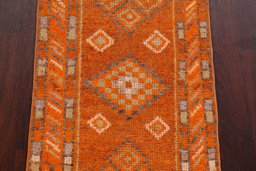 Orange Geometric Moroccan Oriental Runner Rug 3x13