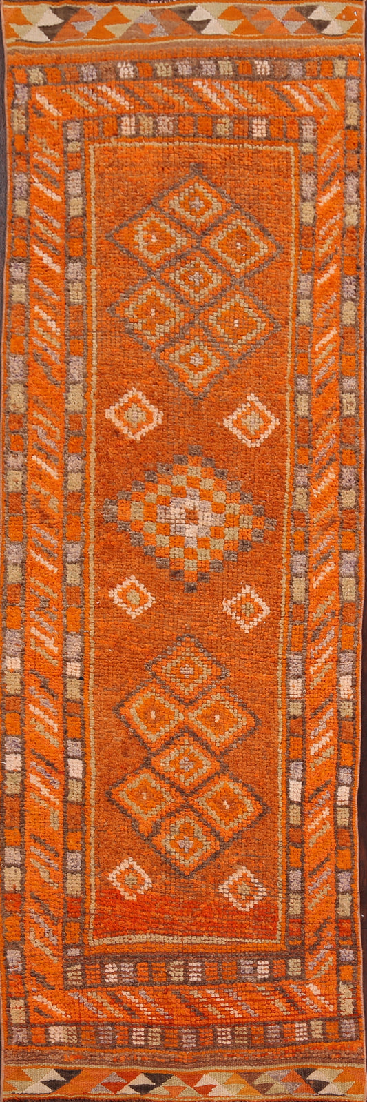 Orange Geometric Moroccan Oriental Runner Rug 3x13
