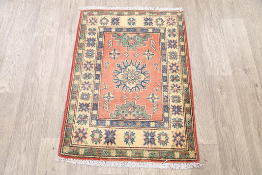 Geometric Rust Red Super Kazak Oriental Area Rug 2x3