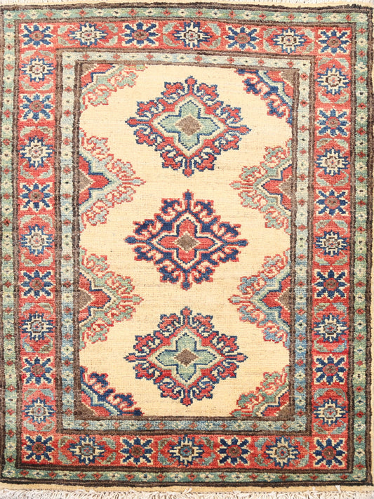 Geometric Ivory Super Kazak Oriental Area Rug 2x3