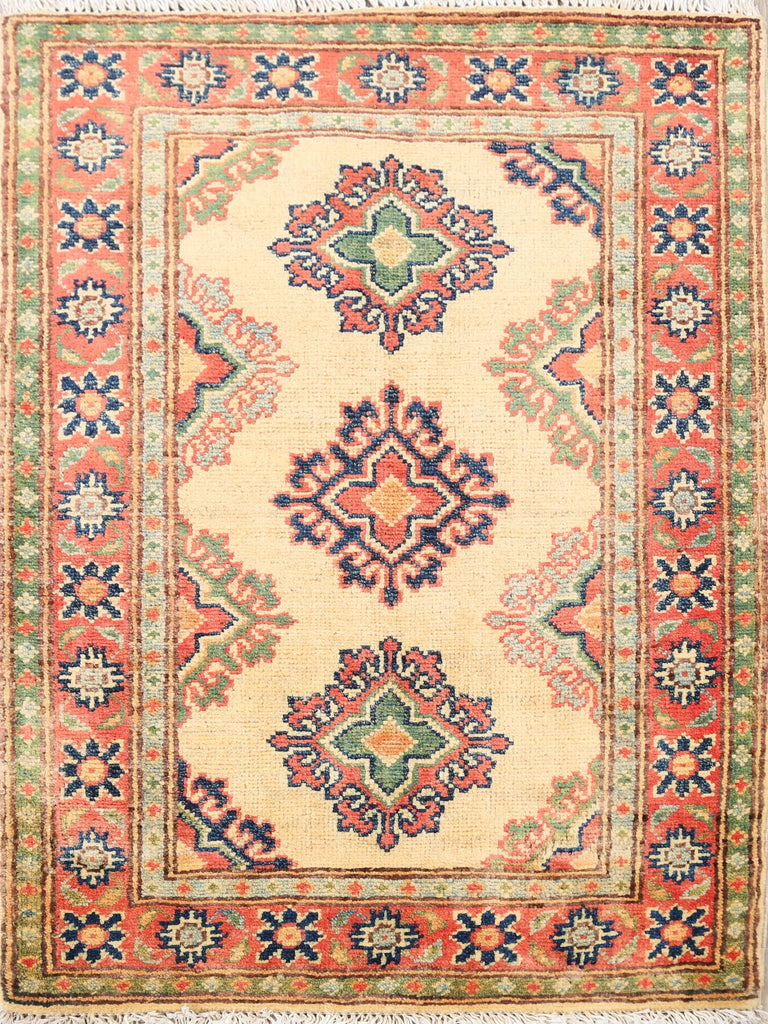 Geometric Ivory 2x3 Super Kazak Oriental Area Rug