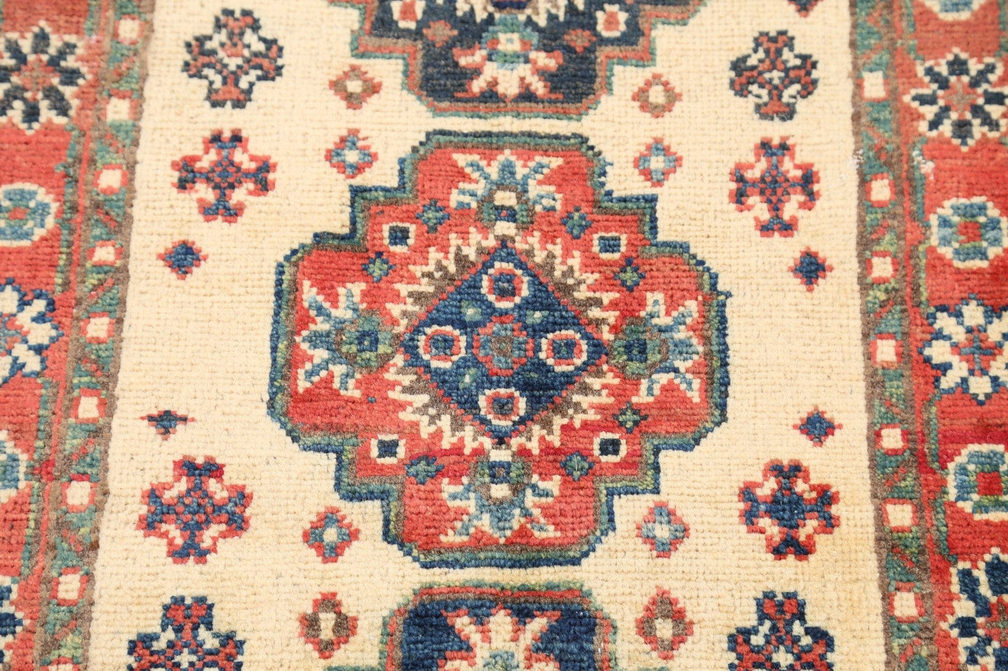 Geometric Ivory Super Kazak Oriental Area Rug 2x3