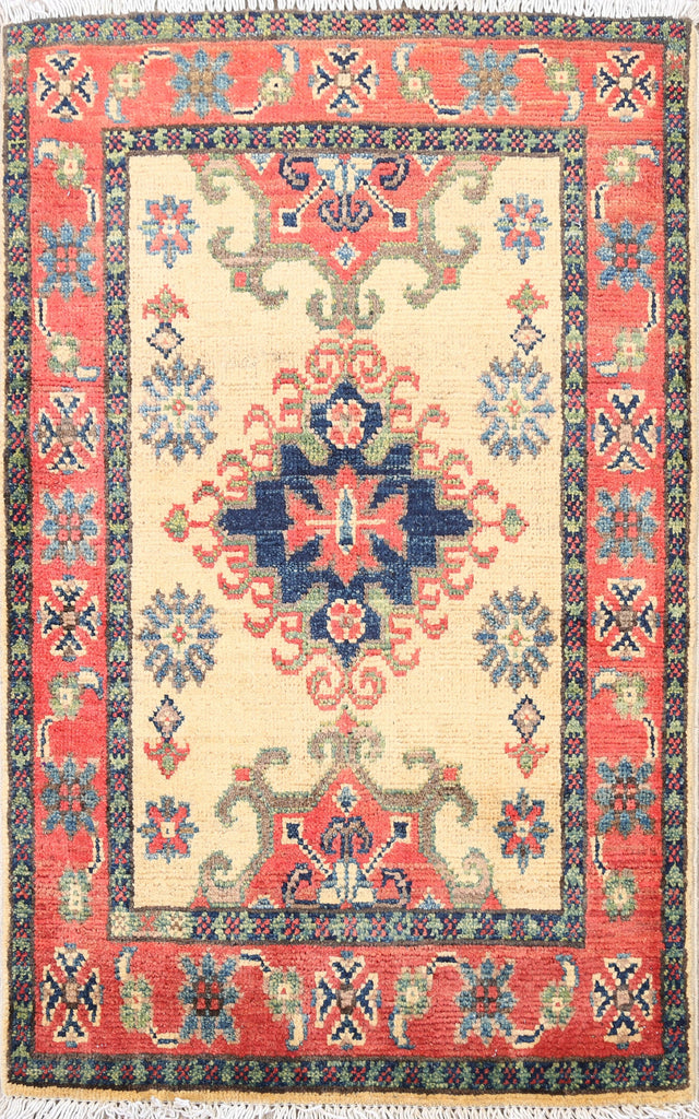 Geometric Ivory Super Kazak Oriental Area Rug 2x3