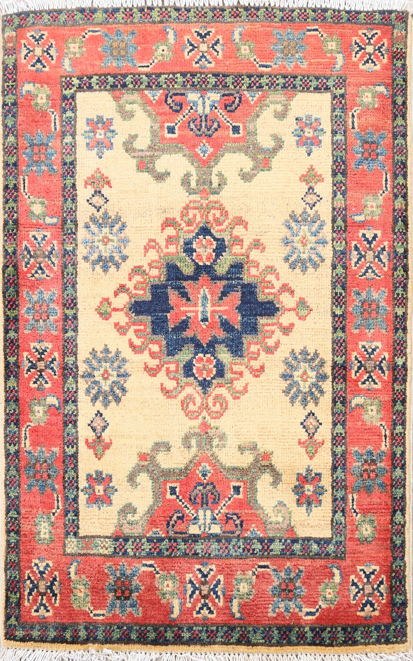 Geometric Ivory Super Kazak Oriental Area Rug 2x3