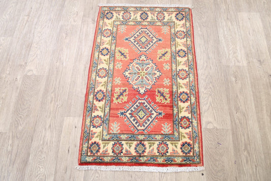 Geometric Rust Red Super Kazak Oriental Area Rug 2x3