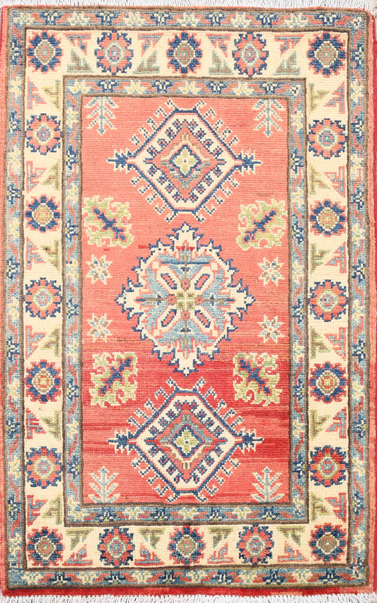 Geometric Rust Red Super Kazak Oriental Area Rug 2x3