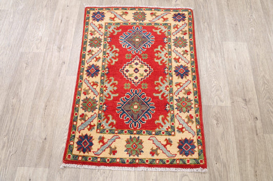 Geometric Red Super Kazak Oriental Area Rug 2x3