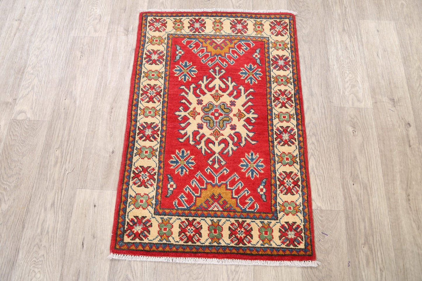 Geometric Red Super Kazak Oriental Area Rug 2x3