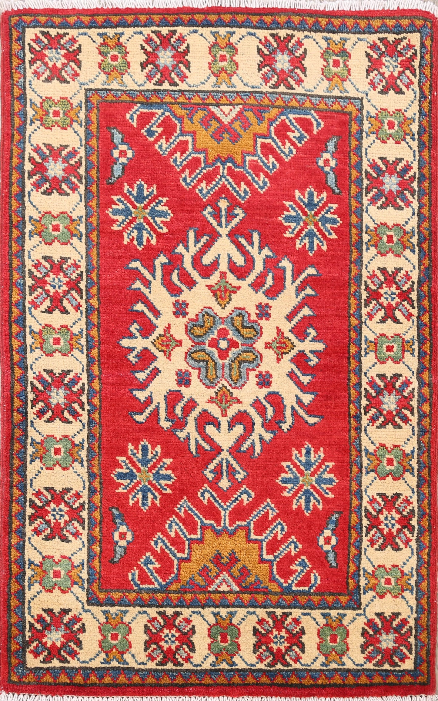 Geometric Red Super Kazak Oriental Area Rug 2x3