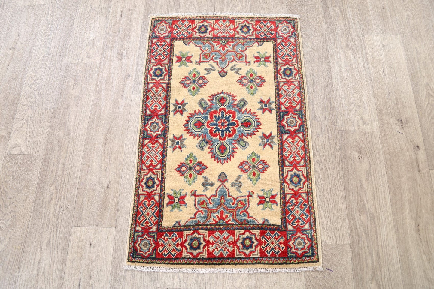 Geometric Ivory Super Kazak Oriental Area Rug 2x3