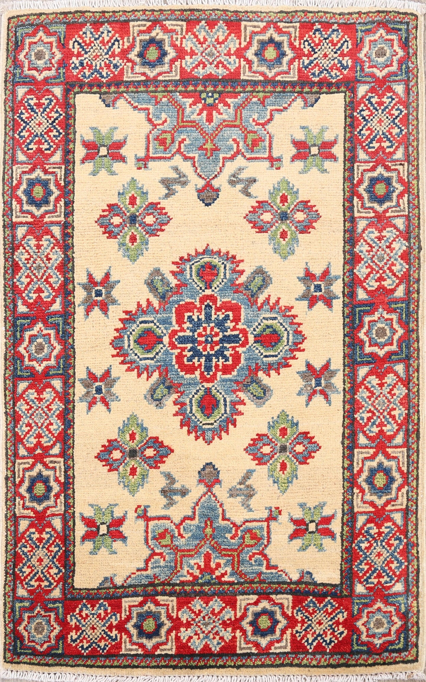 Geometric Ivory Super Kazak Oriental Area Rug 2x3