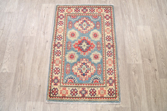 Geometric Blue Super Kazak Oriental Area Rug 2x3