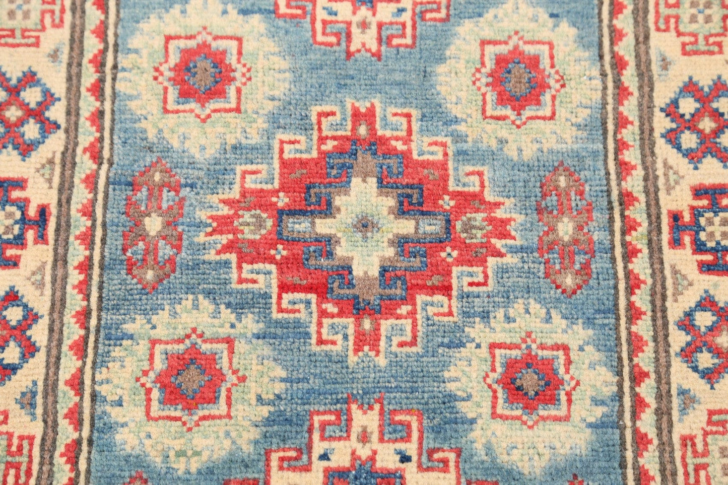 Geometric Blue Super Kazak Oriental Area Rug 2x3