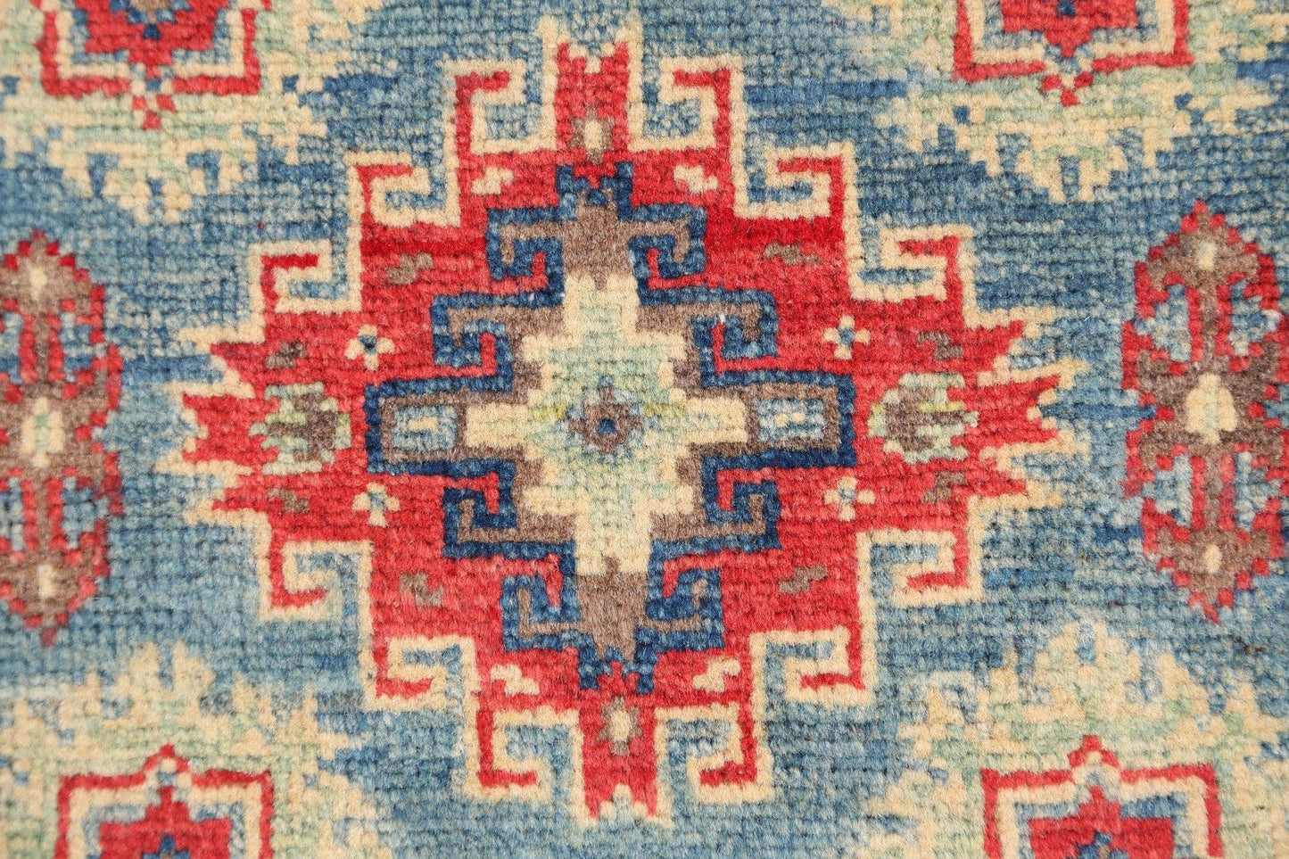 Geometric Blue Super Kazak Oriental Area Rug 2x3