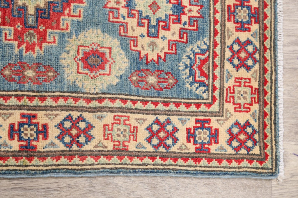 Geometric Blue Super Kazak Oriental Area Rug 2x3