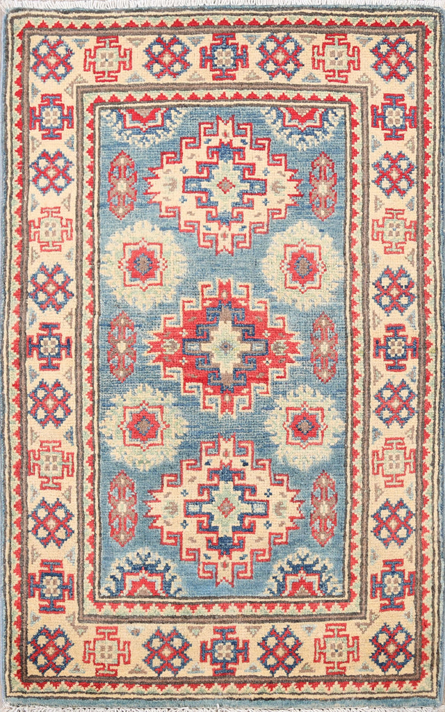 Geometric Blue Super Kazak Oriental Area Rug 2x3