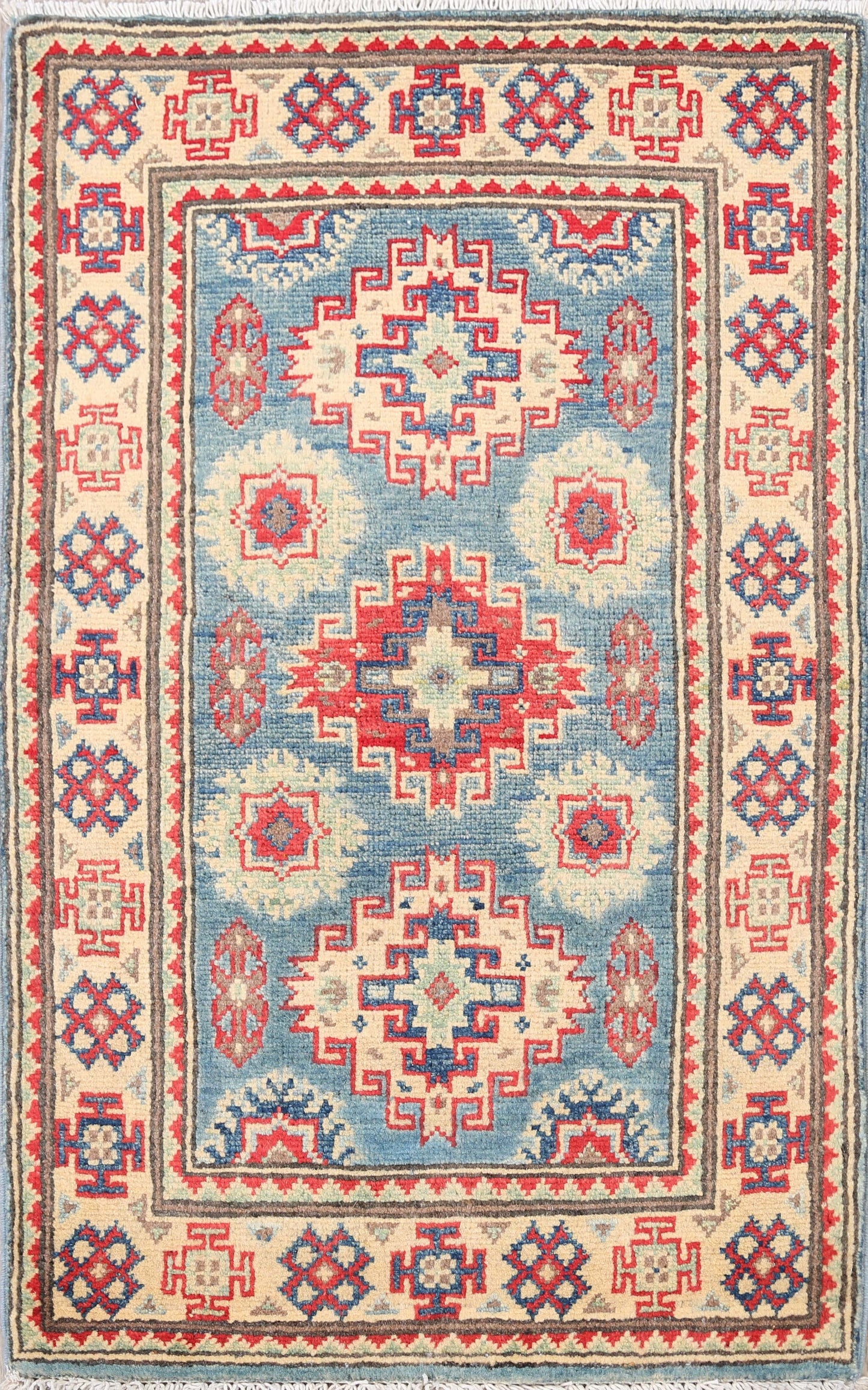 Geometric Blue Super Kazak Oriental Area Rug 2x3