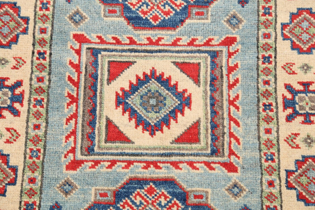 Geometric Light Blue Super Kazak Oriental Area Rug 2x3