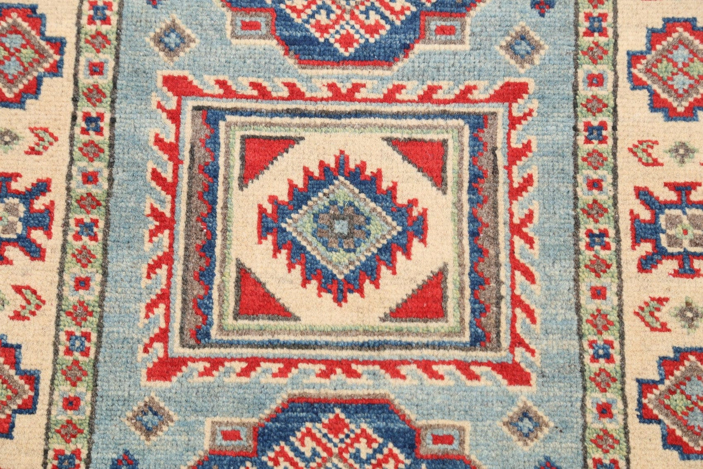 Geometric Light Blue Super Kazak Oriental Area Rug 2x3