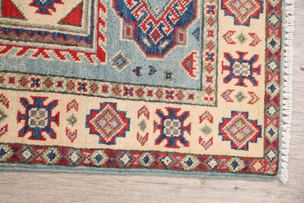 Geometric Light Blue Super Kazak Oriental Area Rug 2x3