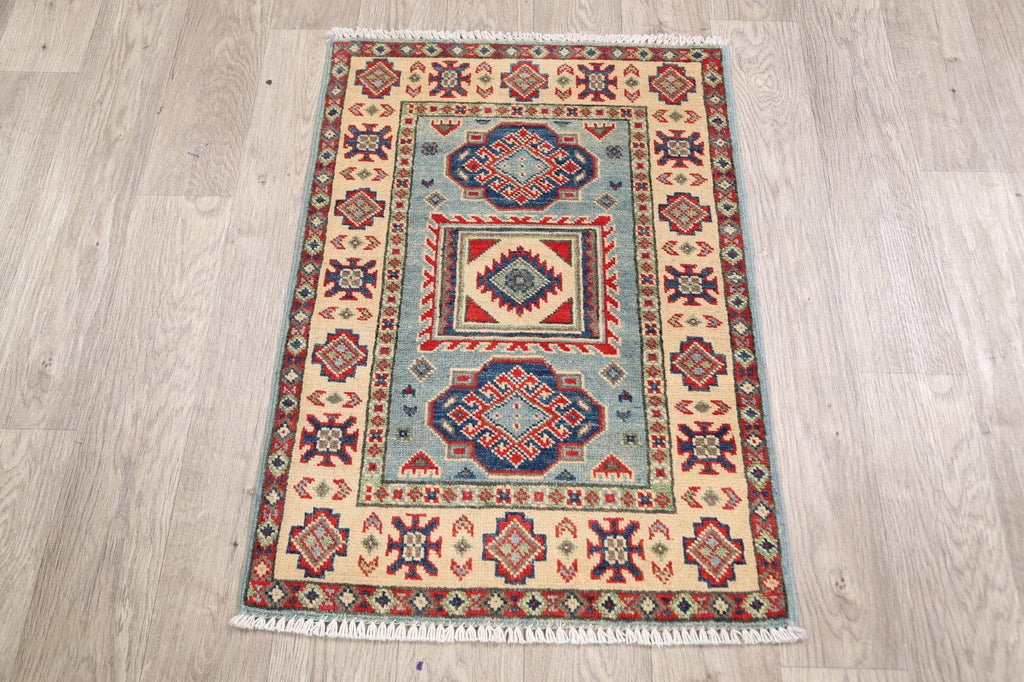 Geometric Light Blue Super Kazak Oriental Area Rug 2x3