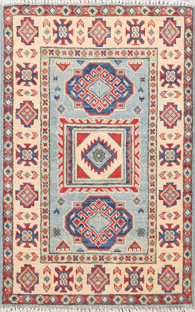 Geometric Light Blue Super Kazak Oriental Area Rug 2x3