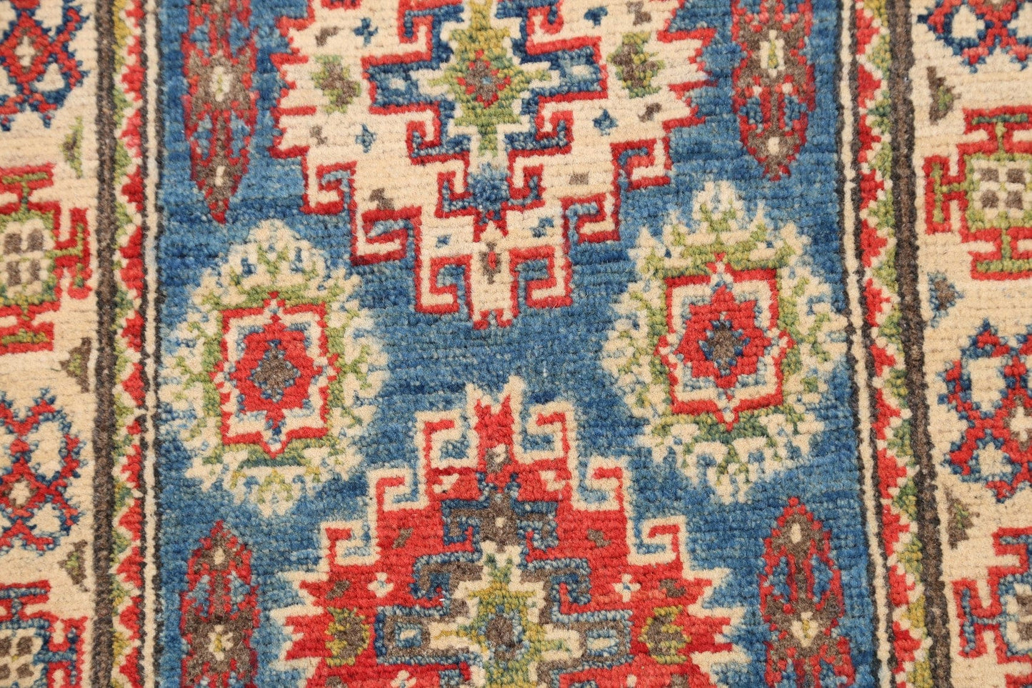 Geometric Blue Super Kazak Oriental Area Rug 2x3