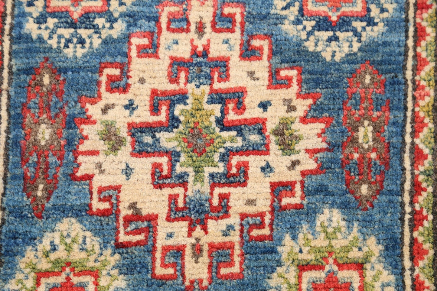 Geometric Blue Super Kazak Oriental Area Rug 2x3