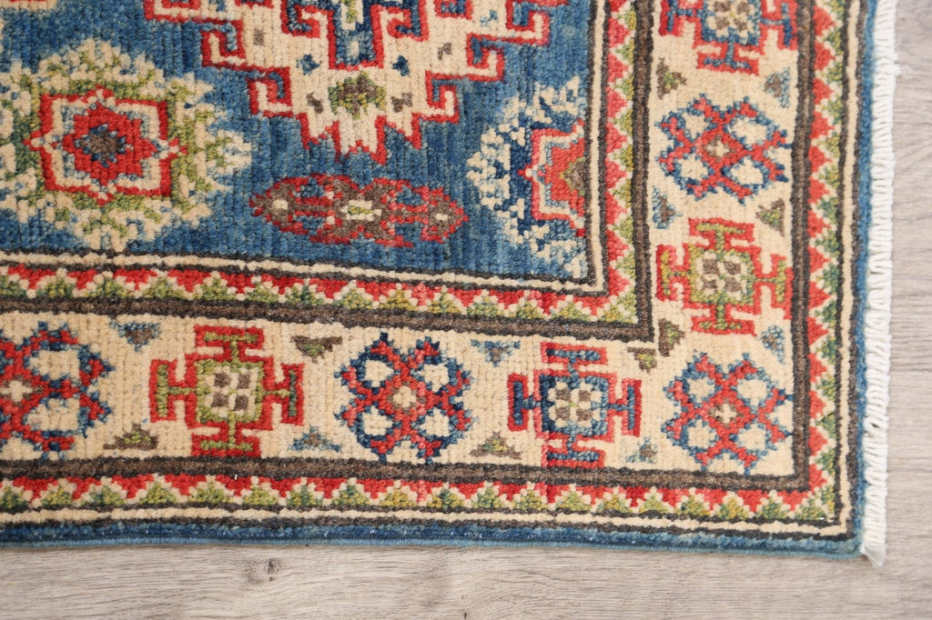 Geometric Blue Super Kazak Oriental Area Rug 2x3