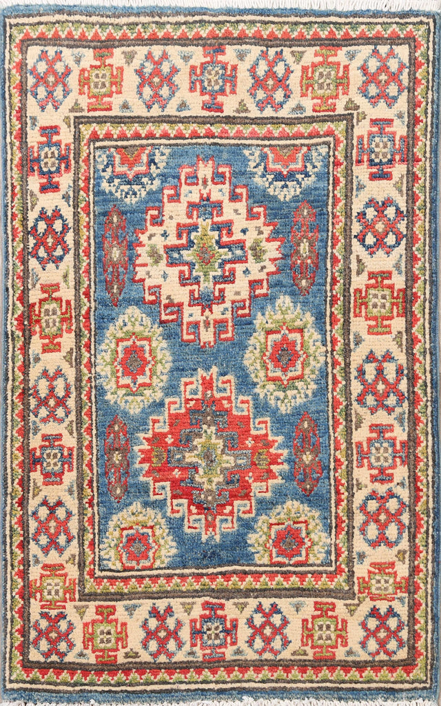 Geometric Blue Super Kazak Oriental Area Rug 2x3