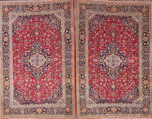 Set of 2 Floral Red Kashan Persian Area Rug 5x7
