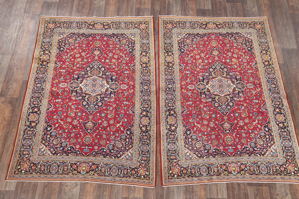 Set of 2 Floral Red Kashan Persian Area Rug 5x7