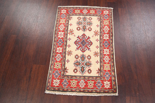 Geometric ivory Super Kazak Oriental Area Rug 2x3