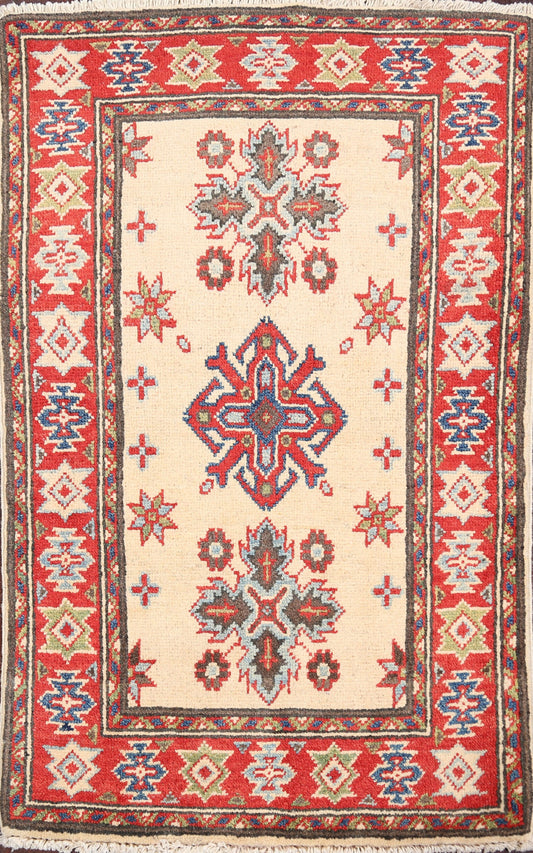 Geometric ivory Super Kazak Oriental Area Rug 2x3