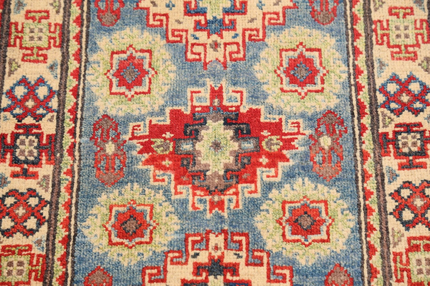 Geometric Blue Super Kazak Oriental Area Rug 2x3