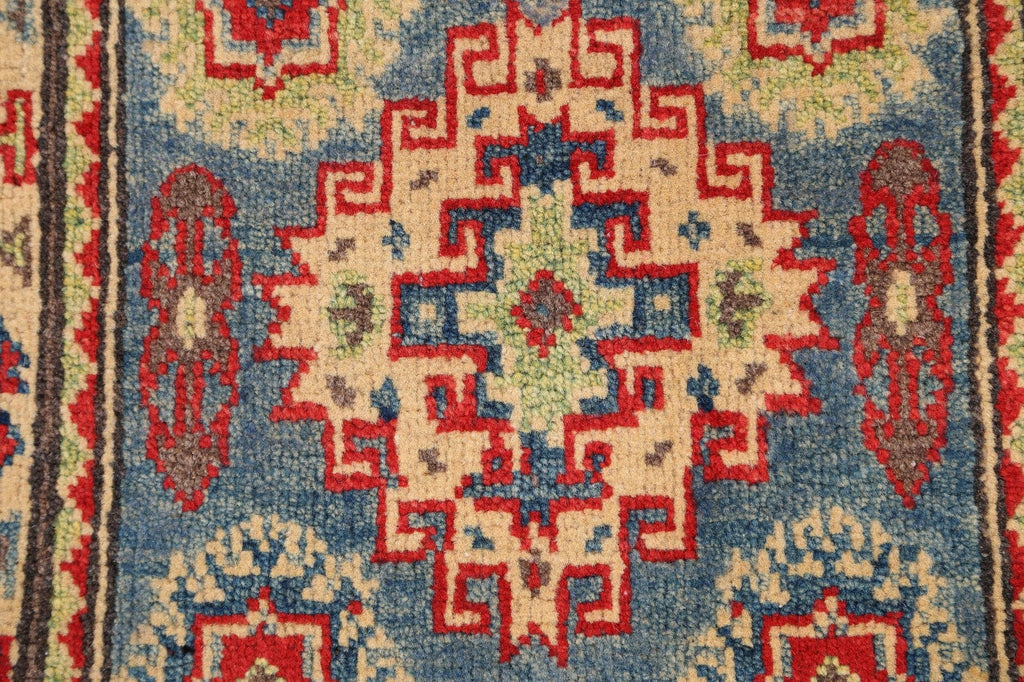 Geometric Blue Super Kazak Oriental Area Rug 2x3