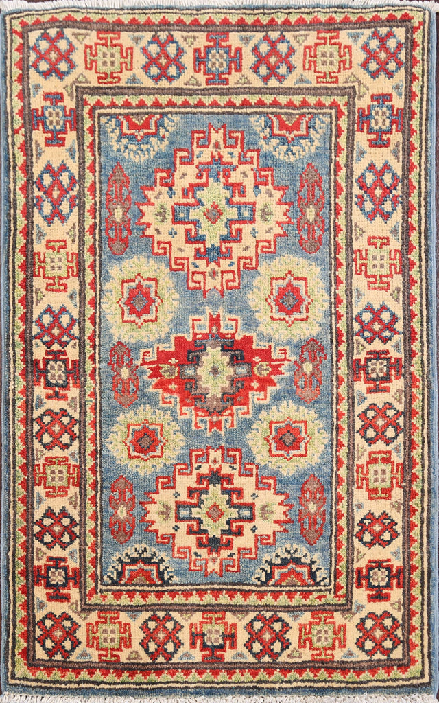 Geometric Blue Super Kazak Oriental Area Rug 2x3