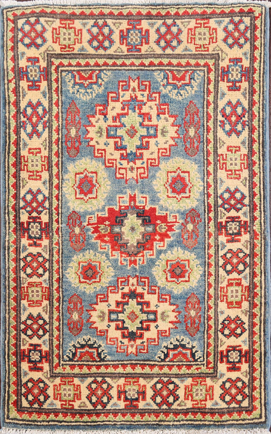 Geometric Blue Super Kazak Oriental Area Rug 2x3