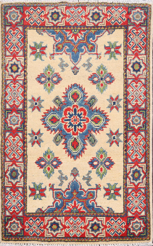 Geometric Ivory Super Kazak Oriental Area Rug 2x3