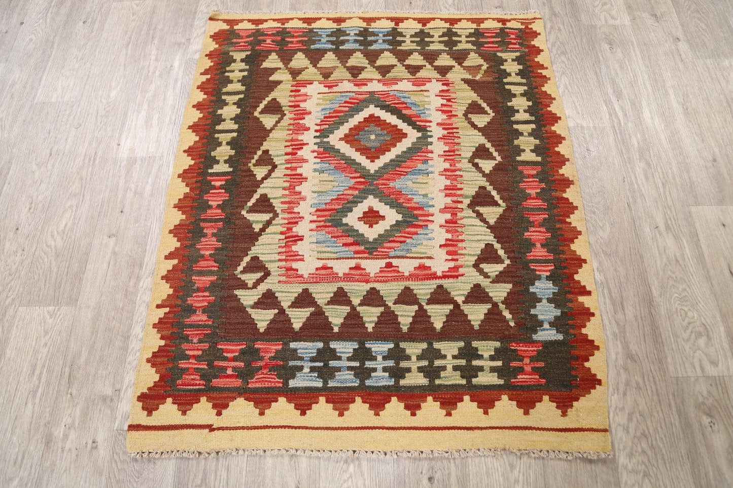 South-Western Geometric Reversible  Kilim Oriental Area Rug 3x4