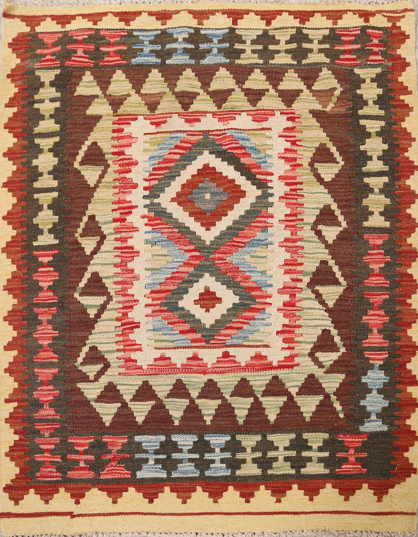 South-Western Geometric Reversible  Kilim Oriental Area Rug 3x4